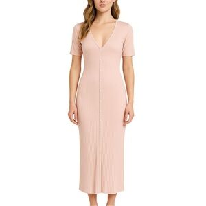 Soncy Pink Ribbed Button-Down Maxi Dress - Size 0 (equivalent to a US 12)